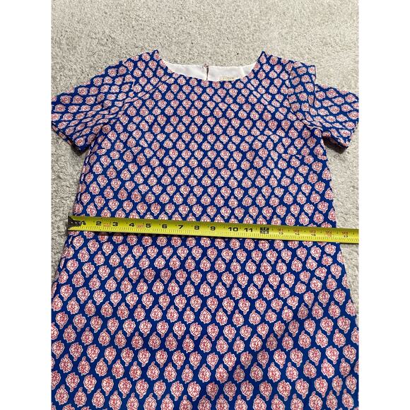 J. Crew Sz 00 Boho Paisley Lined Short Sleeve Shift Dress Blue Red C5608 SU 17 - Picture 4 of 8